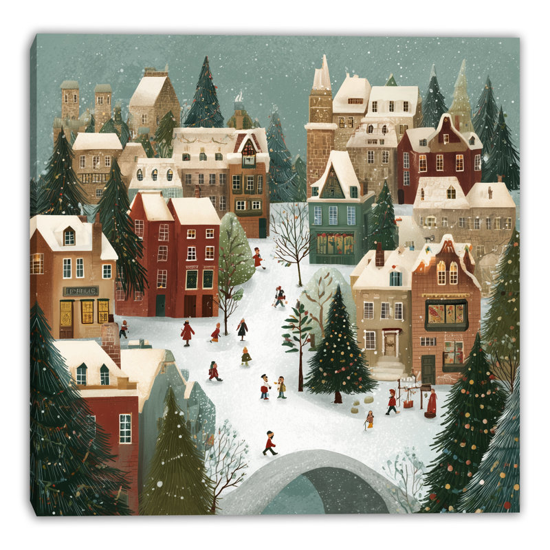 Mountain Winter Cabins Wrapped Canvas Wall Art, 20" H x 20" W