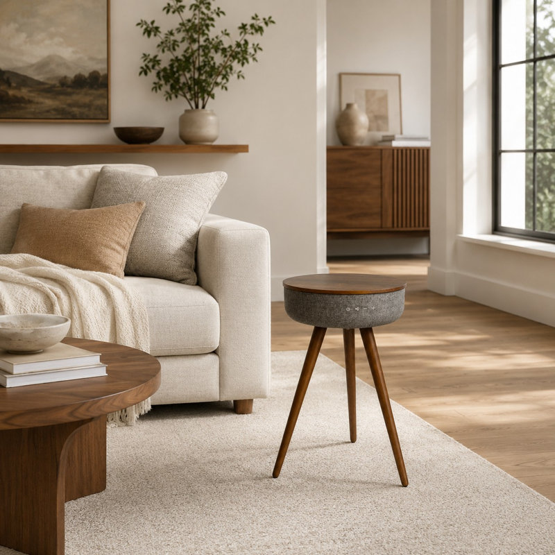 Table de bout ronde moderne intelligente, table d'appoint avec haut-parleur Bluetooth, P 15,7 po x H 24,3 po sans fil