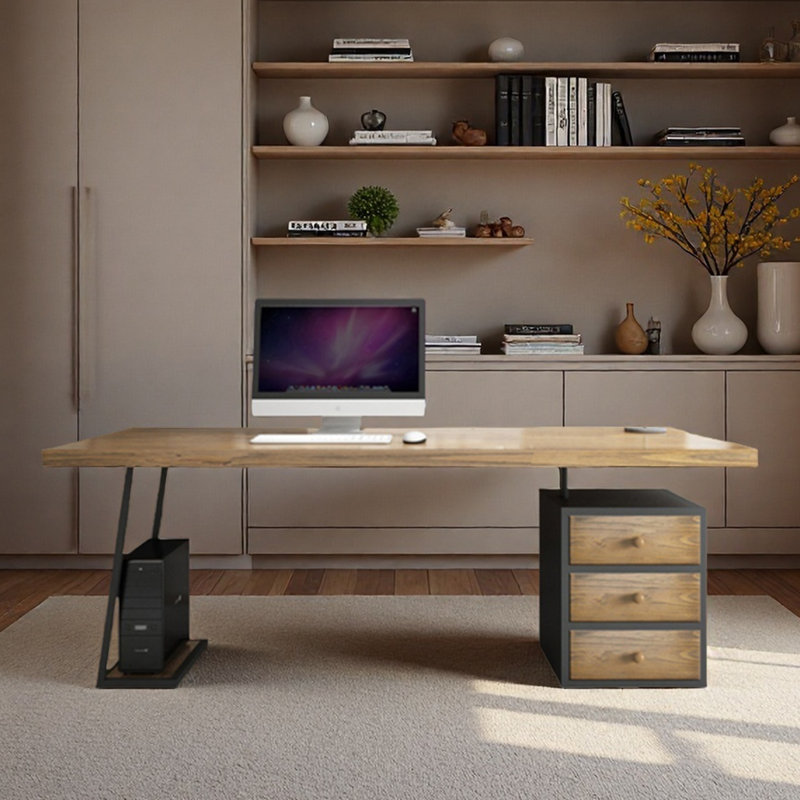 Bureau en bois massif avec tiroirs simples, H 29,53 po x l 70,87 po x P 31,5 po