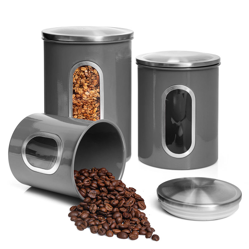 3-Piece Canisters Sets For The Kitchen, Gray