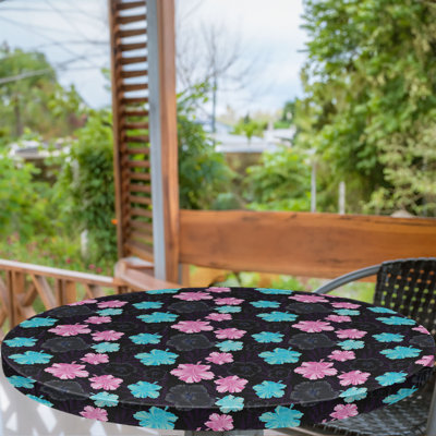 Winston Porter Tropical Fitted Round Tablecloth Charcoal Grey and Multicolor
