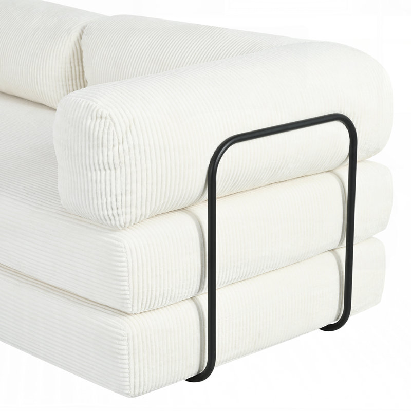 Canapé-lit modulaire en L en velours côtelé U_Style, idéal pour les salons et les appartements, Beige