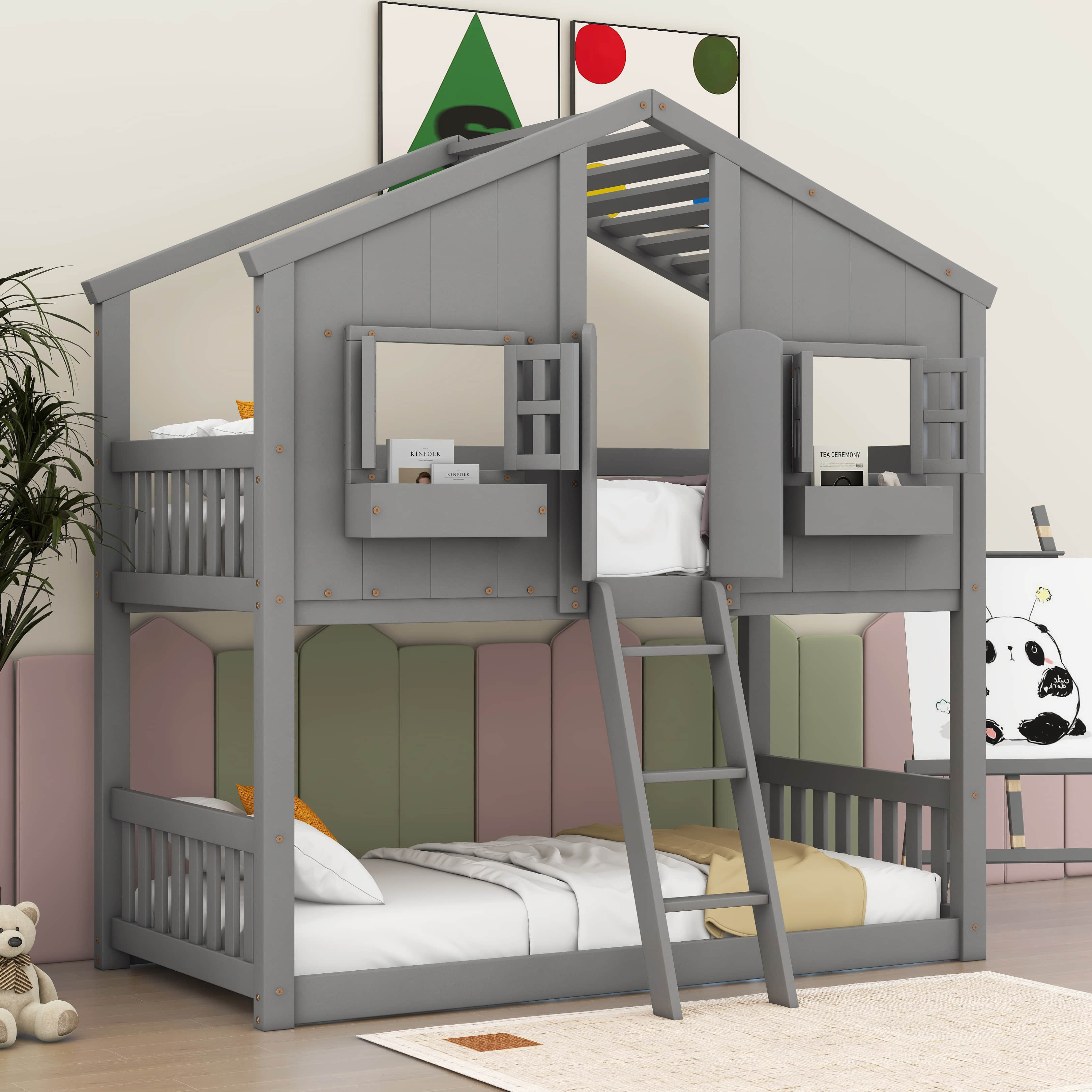 Harper Orchard Twin Over Twin House Bunk Bed With Safety Guardrails And ...