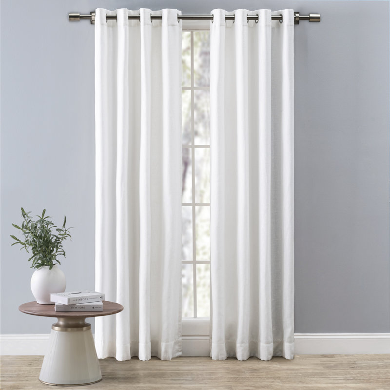 Swadlincote Elegant Linen-Look Light Filtering Grommet Single Curtain Panel, 52" W x 84" L, White