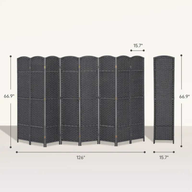 Cloison de séparation pliante 8 panneaux de 5,6 pi de hauteur et cloison autoportante pour bureau à domicile, gris anthracite