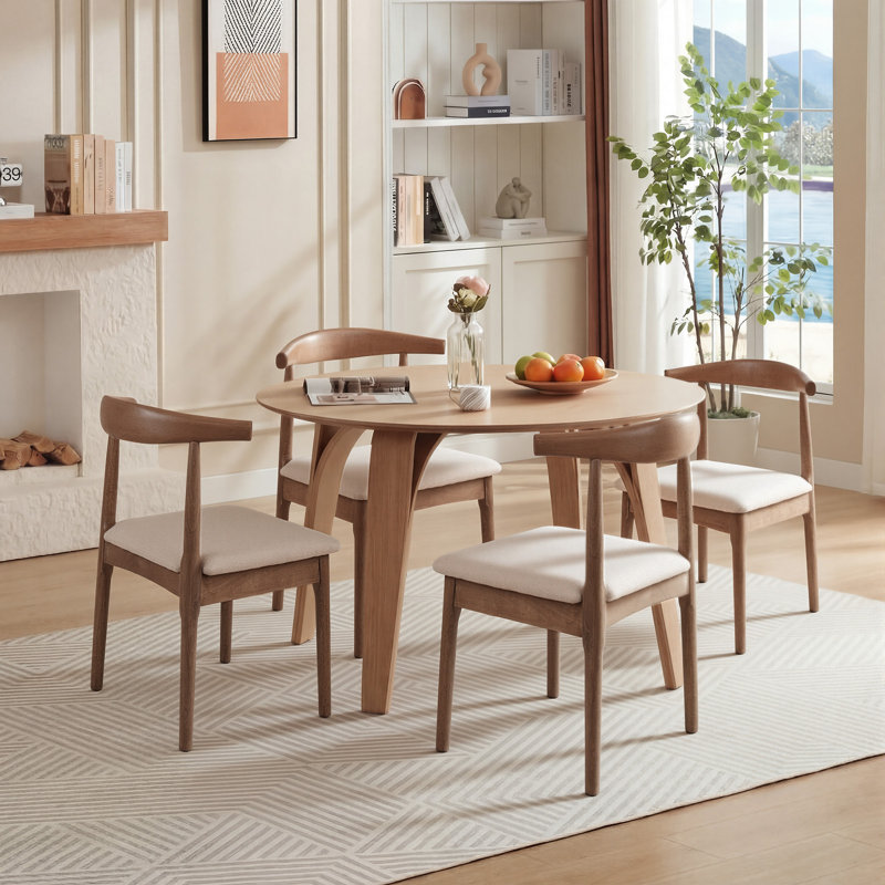 Solid Wood Dining Chairs With Curved Wide Backrest, Farmhouse Kitchen Side Chairs(set Of 2), Light Gray