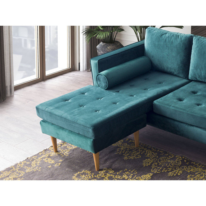 Rycroft Upholstered L-Shaped Sectional Reversible, Green Velvet