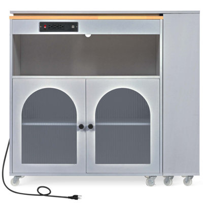 Rolling Kitchen Island With Extended Table, Kitchen Island On Wheels With LED Lights