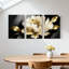 Pivoine blanche fleur dorée sur fond noir, ensemble de 3 impressions sur toile-1049940739