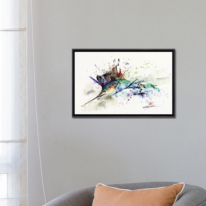 " Sailfish " by Dean Crouser, 18" H x 26" W x 1.5" D, No Mat, Distressed Black Framed Canvas