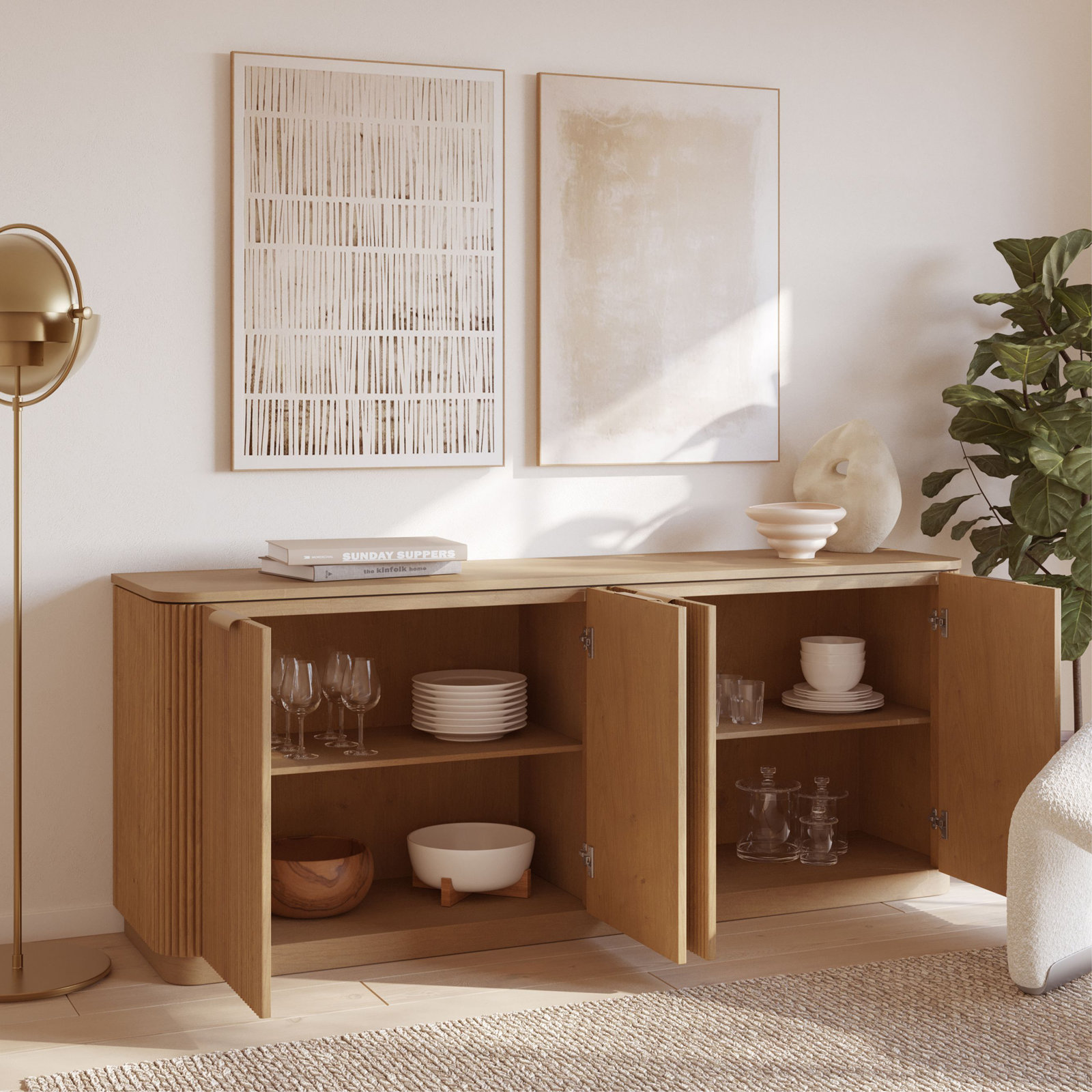 Nova Sideboard Cabinet,  Reeded Birch