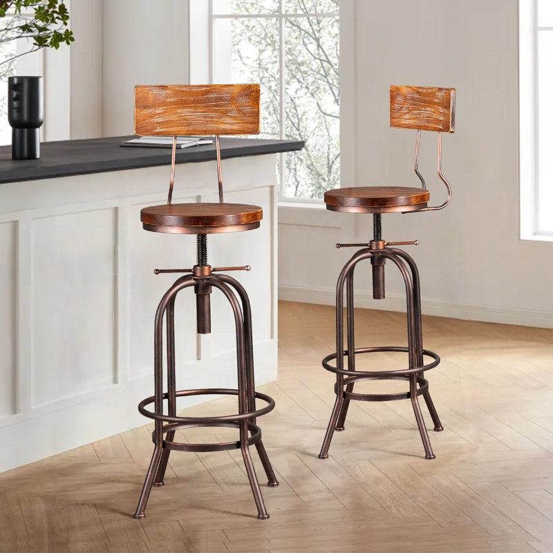 Jasicianna Swivel Solid Wood Adjustable Height Counter Stool with Steel Frame