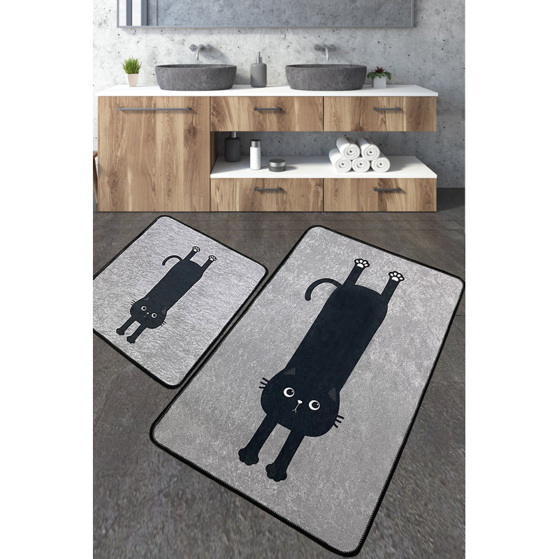 Luxurious Bathmat Set (2 Pieces), Antibacterial Polyester, 23.6 x 39.4 inches & 19.7 x 23.6 inches | Soft 0.4-inch Pile Height, Non-Slip Underside, Machine Washable | Ideal for Bathroom Comfort & Safety