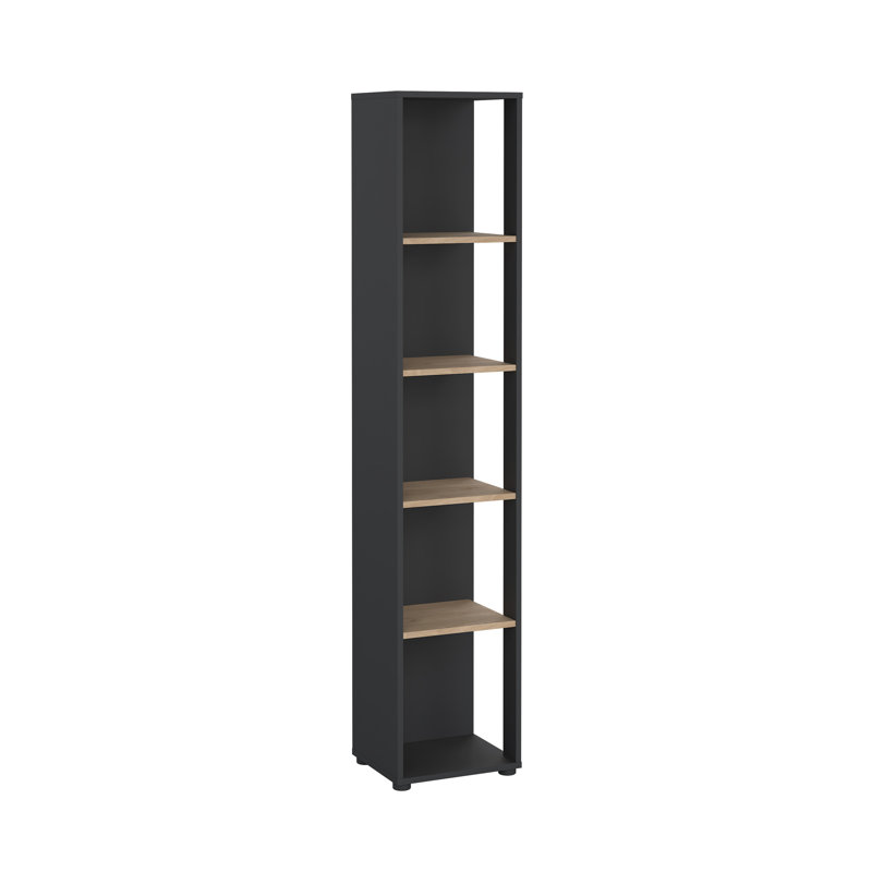 Embrie 16.89" W 5-Tier Manufactured Wood Bookcase, Matte Gray/Jackson Hickory