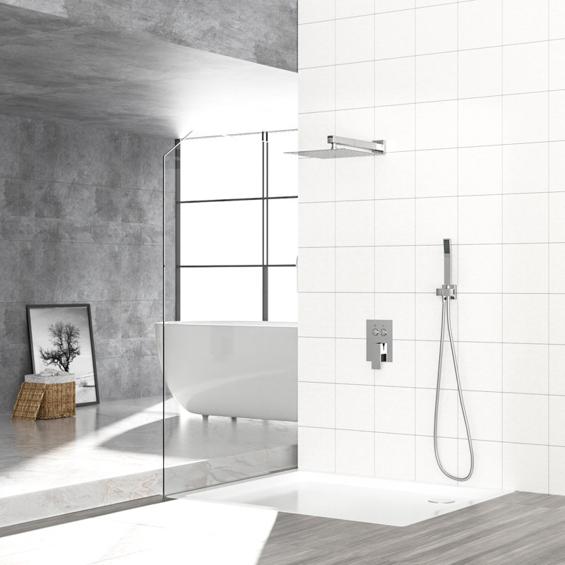 10 Inch Square Dual Shower Head System - Wall Mounted With Handheld Spray