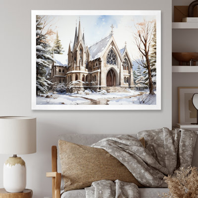 Chapelle de mariage blanche, aquarelle d'hiver rustique