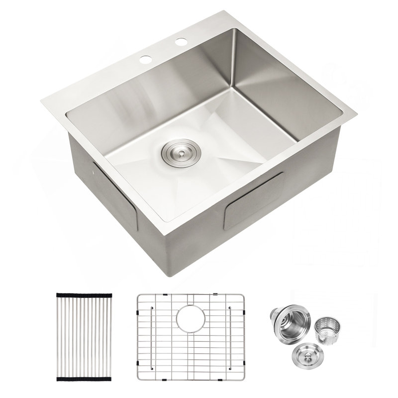 Stainless Steel Drop In Kitchen Sink - 25 Inch Drop-In Topmount Sinks 16 Gauge R10 Tight Radius Deep Single Bowl 25" Basin Sink