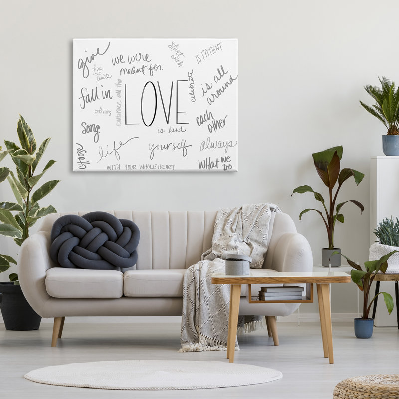 «Love Quotes», nuage de mots plein d'espoir, phrases romantiques - art textuel, Toile tendue, H 36 po x l 48 po x l 1,5 po