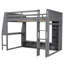 Lit mezzanine double en bois avec bureau, étagères à rangement multiples, DEL et support à vêtements suspendu, gris (ancien SKU: N7090001042E)