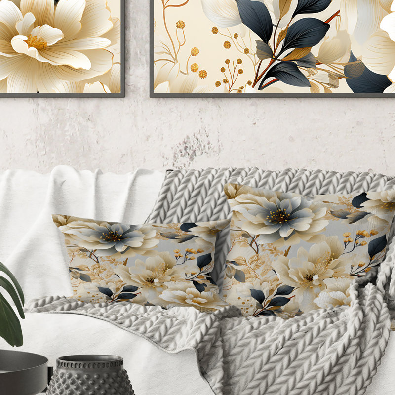 Ethereal Neutrals Boho Pattern - Floral Printed Pillow