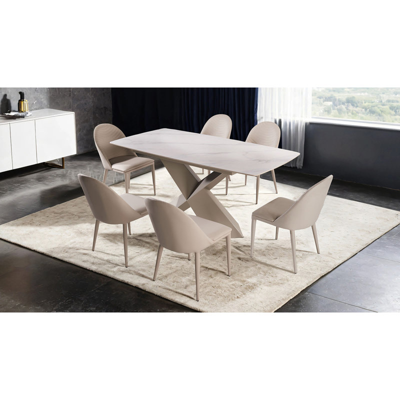 70.6" W Contemporary Dining Table, Brown/White, Brown