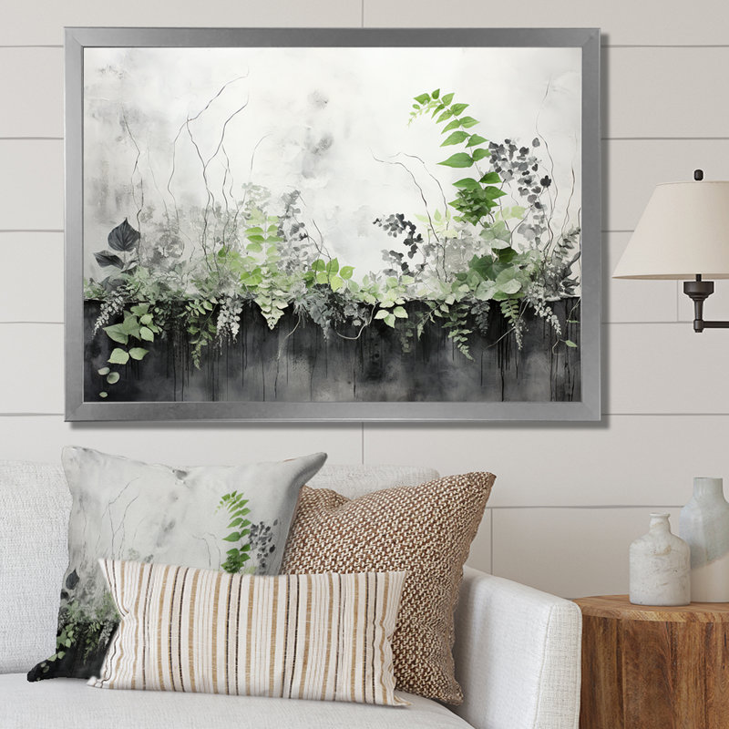 «Green Minimalisme Botanical Serenity - Plants», art mural, H 34 po x l 44 po x P 1,5 po, Brown Floater Framed
