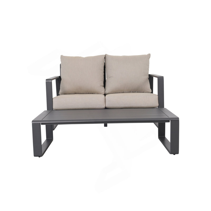 Double Sofa + Rectangular Coffee Table, American Cloth Cushion, Gray, Light Gray