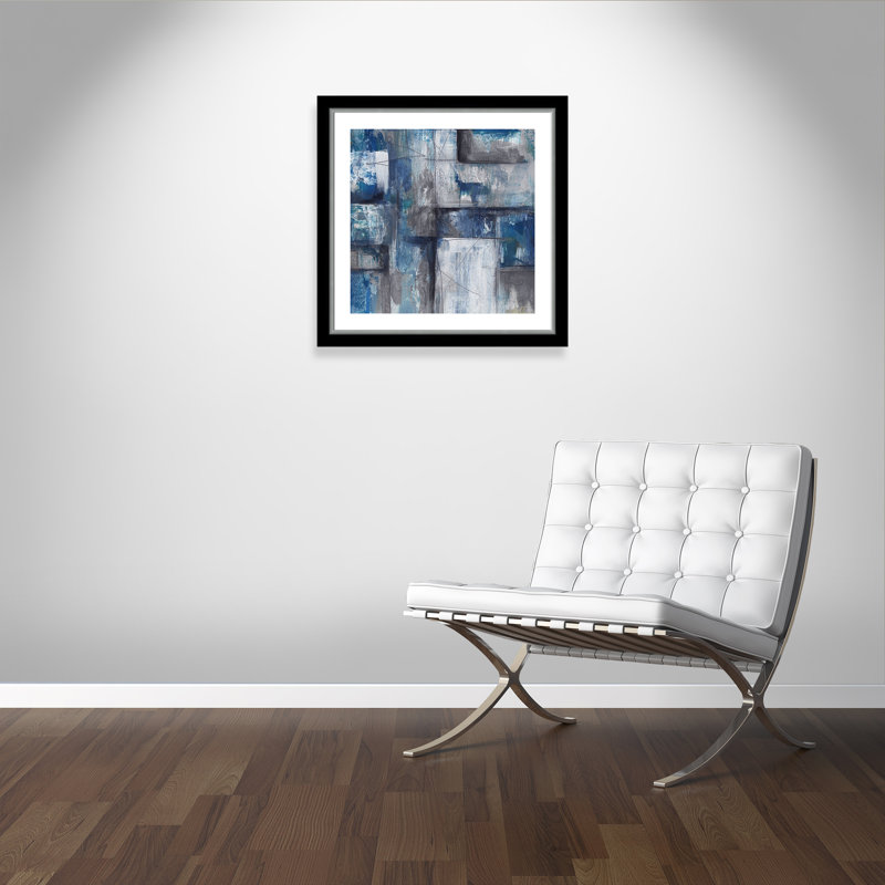 Patchwork abstrait II - peinture encadrée, Papier encadré noir, H 29,75 po x l 29,75 po x P 1,13 po