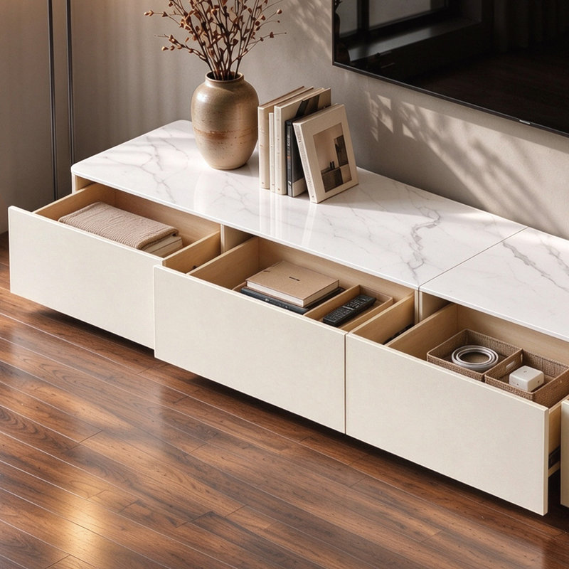 Meuble télé 118,1 po en noyer moderne avec console multimédia au sol et tiroir, H 13,78 po x L 15,75 po x l 118,1 po