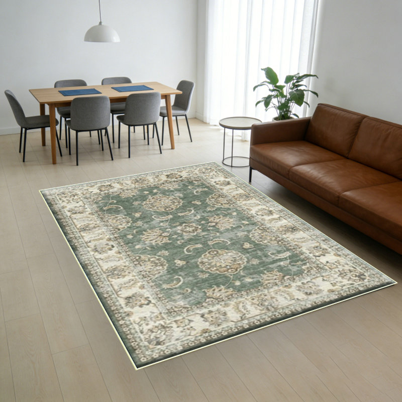 Washable Area Rug for Living Room, Vintage Large Boho Rugs for Office, Dining Room, Kids Room, Farmhouse, Durable Low Pile Non Slip Carpet for High Traffic Areas, Sage Green
