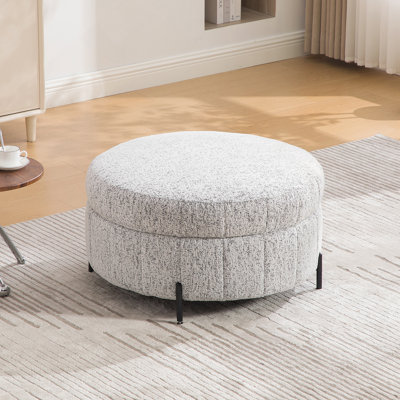 Repose-pieds rond rembourré de 31,3 po avec couvercle réversible, tabouret de rangement en chenille, repose-pieds capitonné en forme de citrouille pour salon, chambre à coucher et bureau, blanc-noir