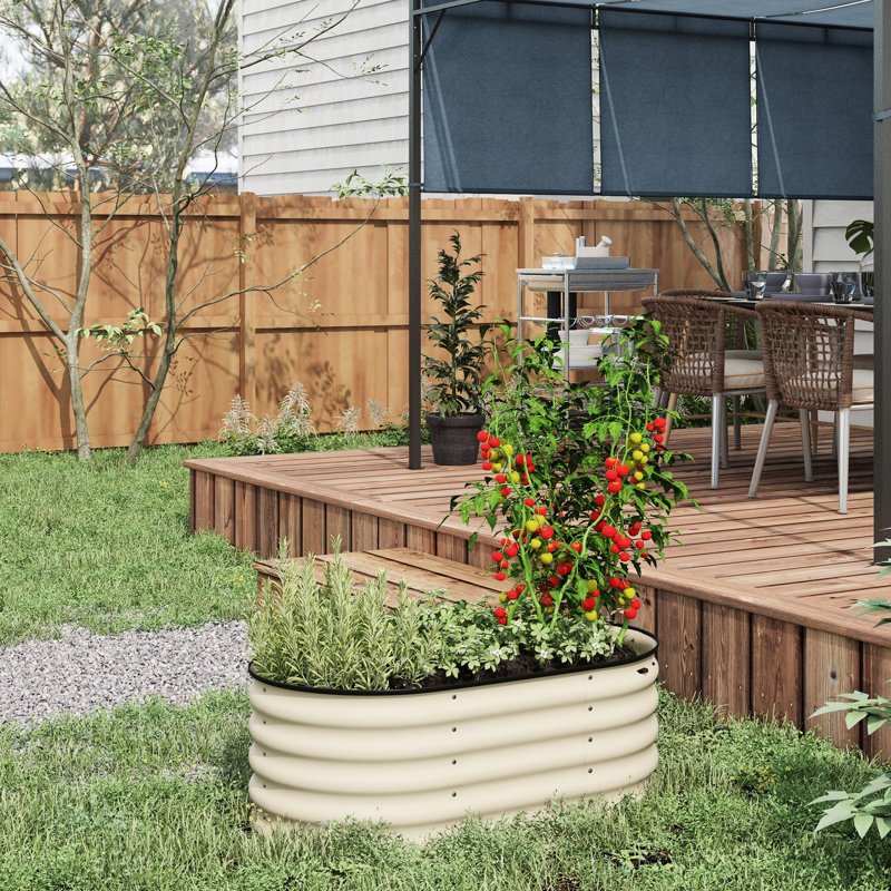 3.5' X 2' 1.4' Galvanized Raised Garden Bed, Cream. Metal Elevated Planter With Border. Ideal For Planting Flowers, Herbs & Veggies. Self-Draining. Steel Structure. 41.25" L 23.5" W 16.5" H Bed In