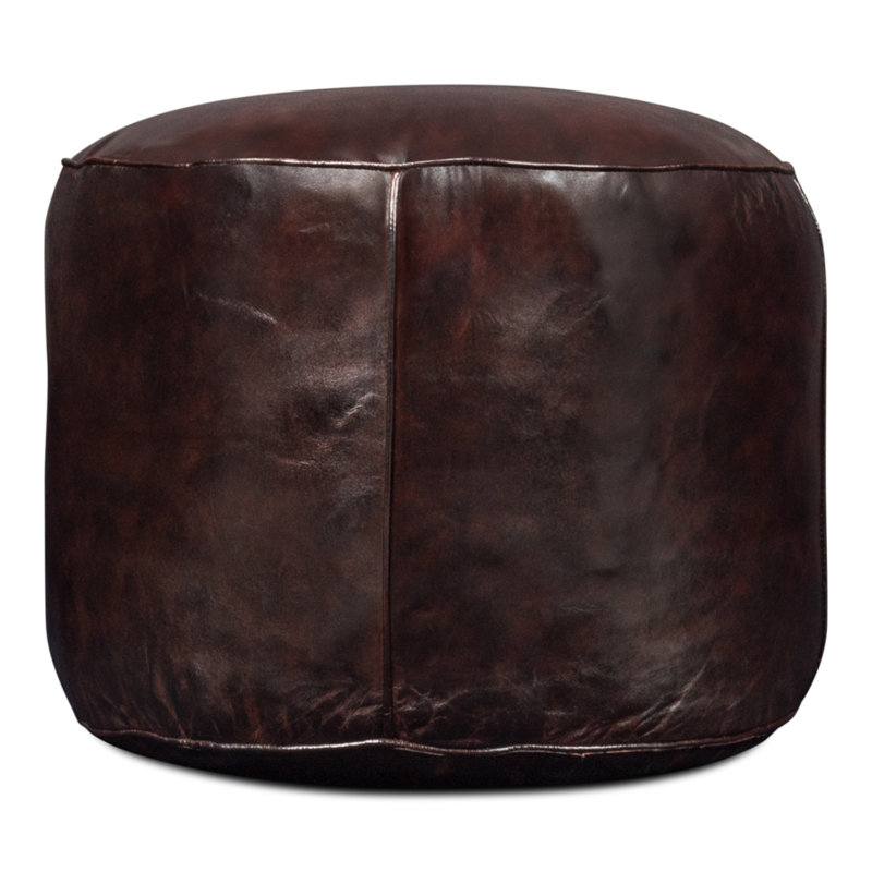 Round Pouf, Chocolate Genuine Leather