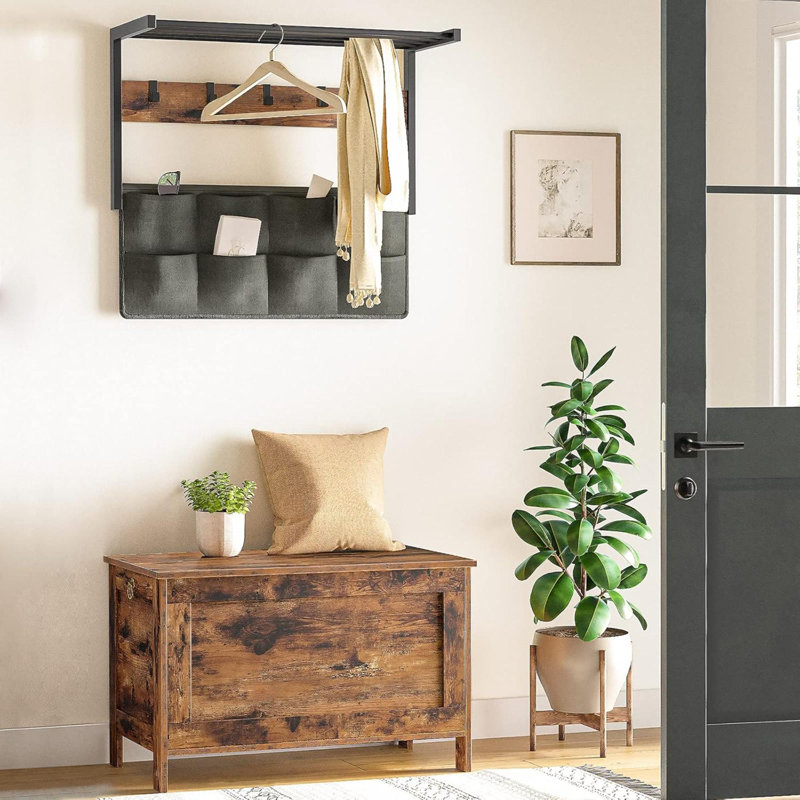 Coffre à jouets rétro avec rangement en bois avec charnière de sécurité et porte d'entrée