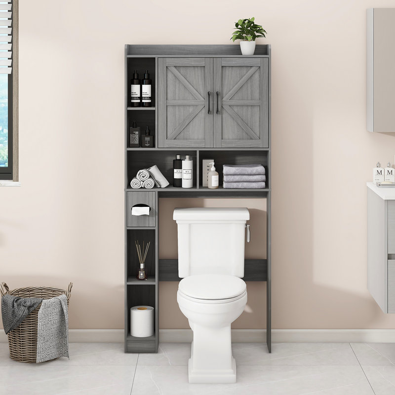 Armoire de rangement au-dessus de la toilette avec 2 portes de grange Farmhouse, Gris