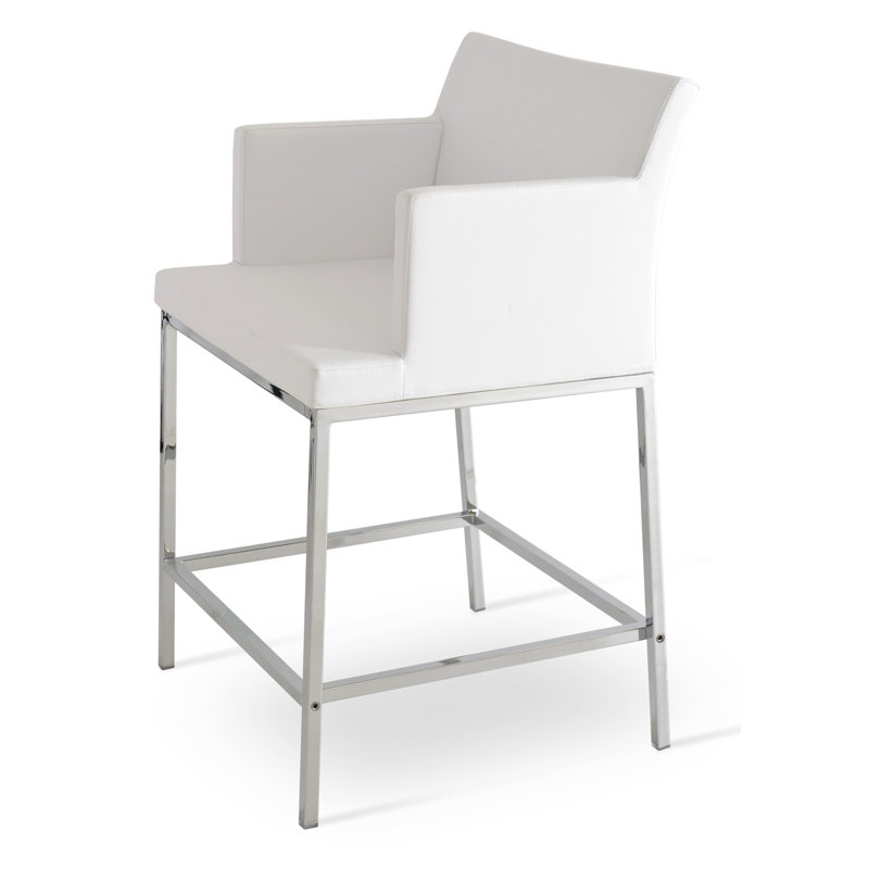 Soho Metal Counter & Bar Stool, White Faux Leather, Bar Stool (30" Seat Height)