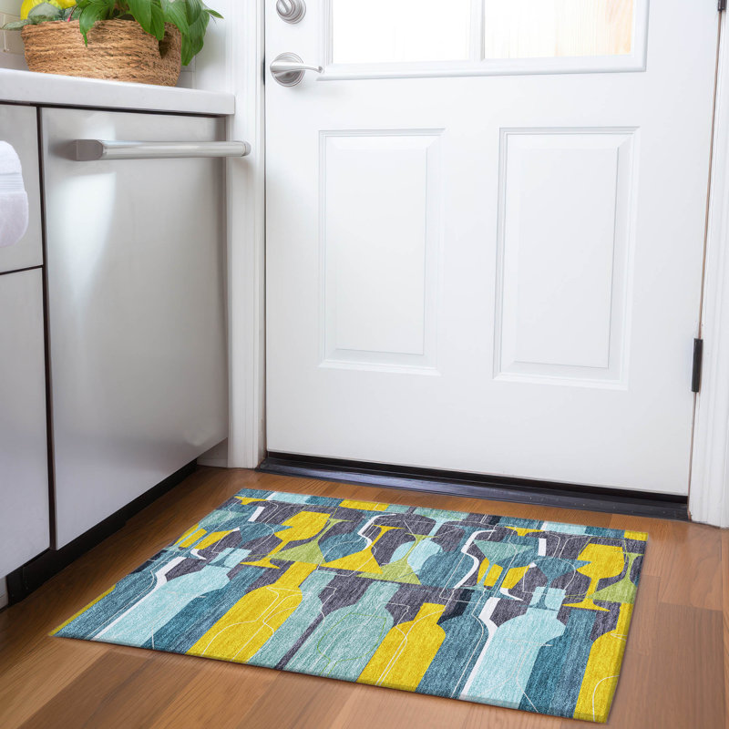 Premium Machine Washable Cerrito AMF168 Blue Rug, Rectangle 1'8" x 2'6"