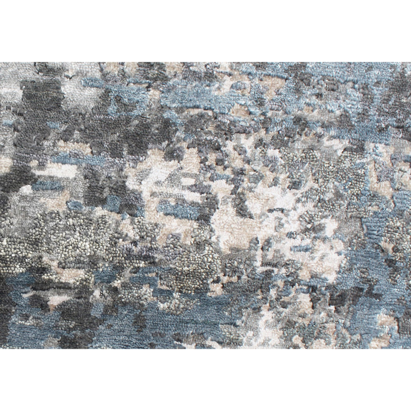 Tapis gris / noir / ivoire noué à la main de haute qualité, Rectangle 10 pi x 14 pi