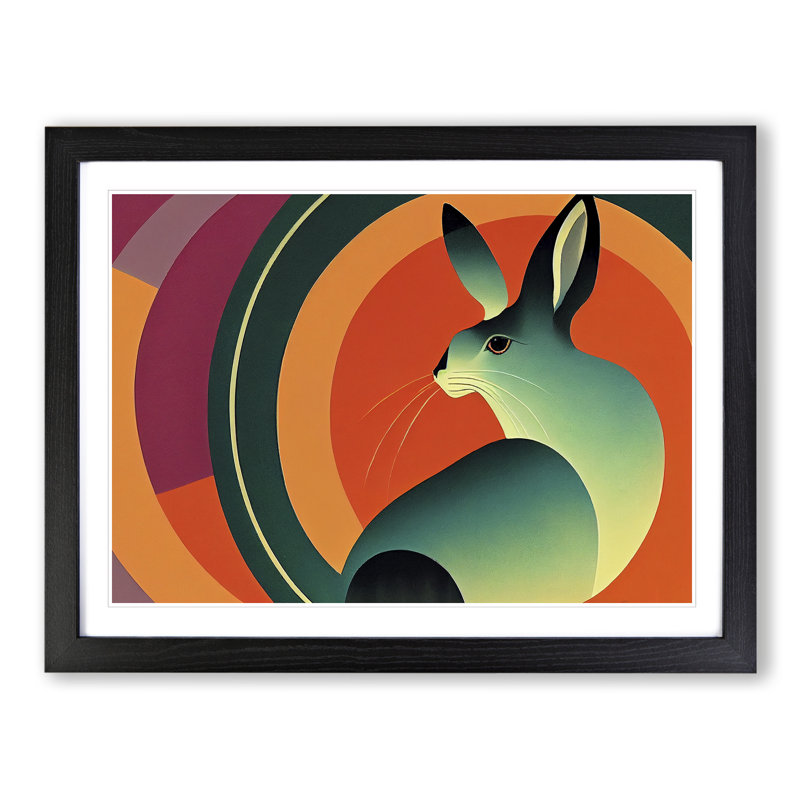 Hare Deco Style Abstract - Single Picture Frame Print, Black Framed, 46cm H x 64cm W x 2cm D