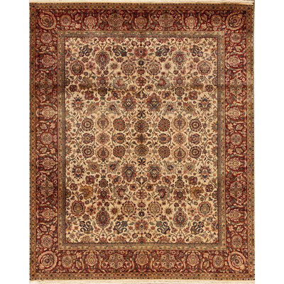 Tapis crème et rouge noué à la main de haute qualité