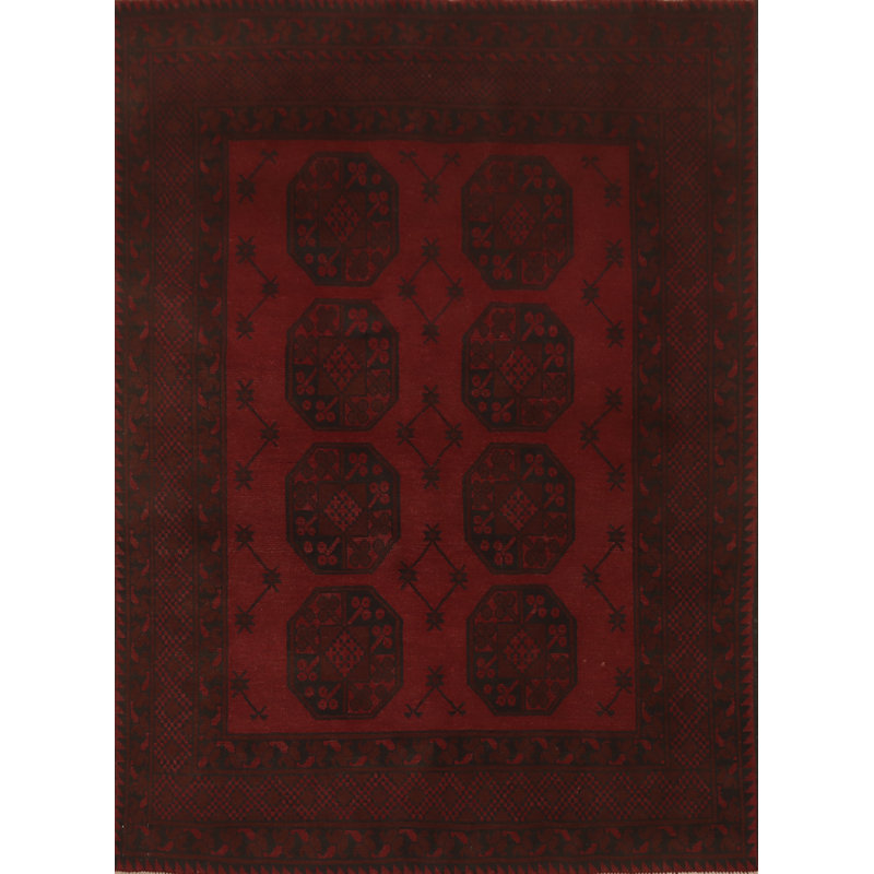 Tapis afghan oriental en laine rouge éléphant 5 x 6