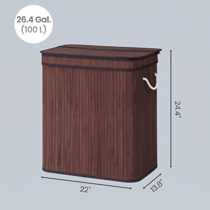 Bamboo Laundry Basket, Brown, 24.4" H x 22" W x 13.8" D