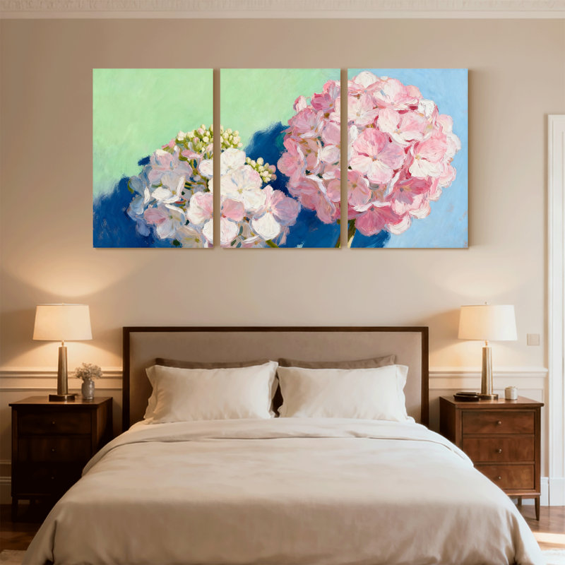Hydrangea, ensemble de 3 impressions sur toile, H 24 po x l 48 po