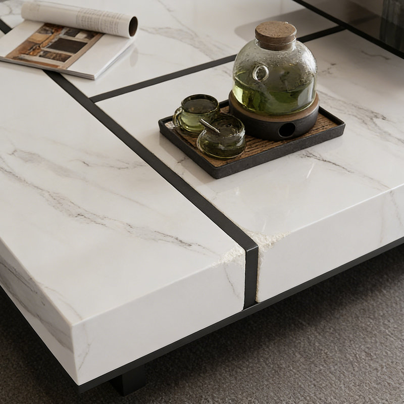 Ensemble de tables basses Simplicity Home, H 11,81 po x L 43,3 po x l 43,3 po, Blanc / noir / gris clair