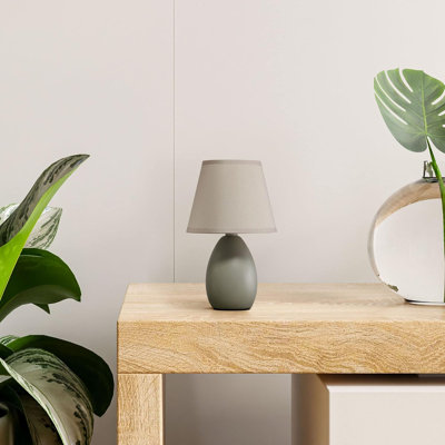  Nauru 9.45in Gray Petite Oblong Ceramic Table Lamp with Matching Tapered Fabric Shade