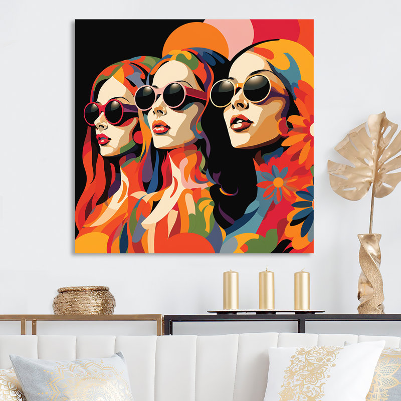 «Red Matisse's Hippie Women IV» - mode, art mural en métal, H 29 po x l 29 po x P 1,5 po