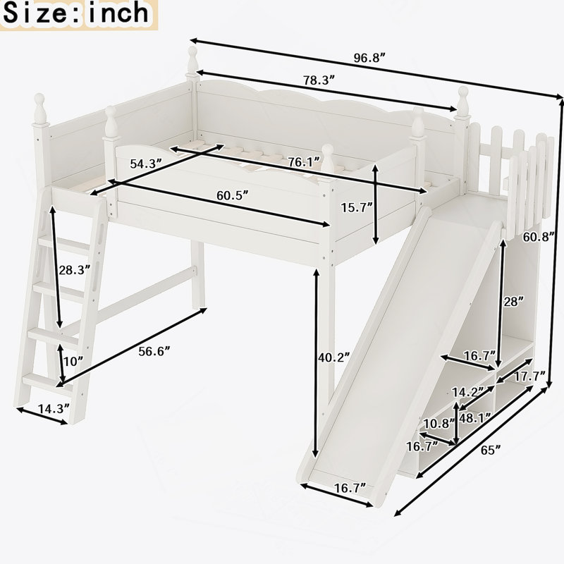 Full Loft Bed With Storage Shelves And Wardrobe, Solid Wood Loft Beds With Detachable Slide And Ladders, No Spring Box Needed, Pink And White.(Patent Protection)