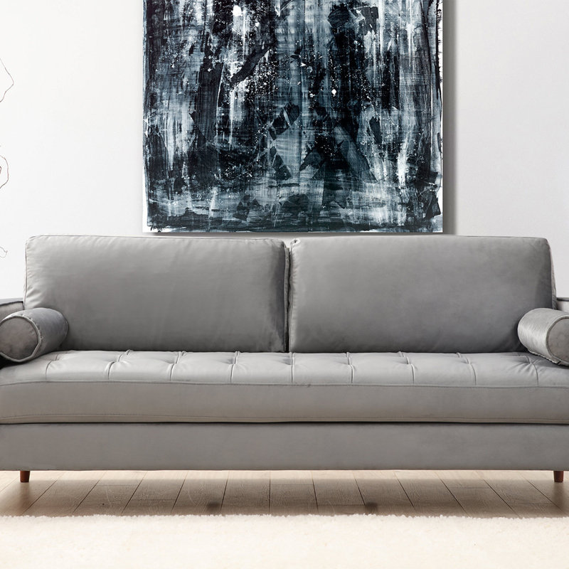 Élégant canapé 3 places, gris clair, 84,6 po x 35,4 po x 27,6 po | Structure en bois de hêtre et en carton, tissu 100% polyester | Comprend 2 coussins | Coussins confortables en mousse et en plumes | Design scandinave moderne pour le salon