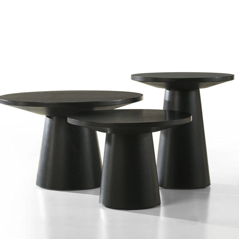 Ensemble de table basse, de bout et de console 3 pièces Jasper avec grain de bois naturel et base piédestal élégante
