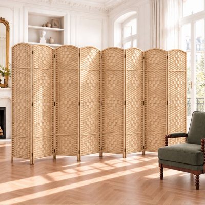 Elmina 6 Ft Folding Room Divider Privacy Screen Home Decor Diamond Weave Fiber Double Hinges